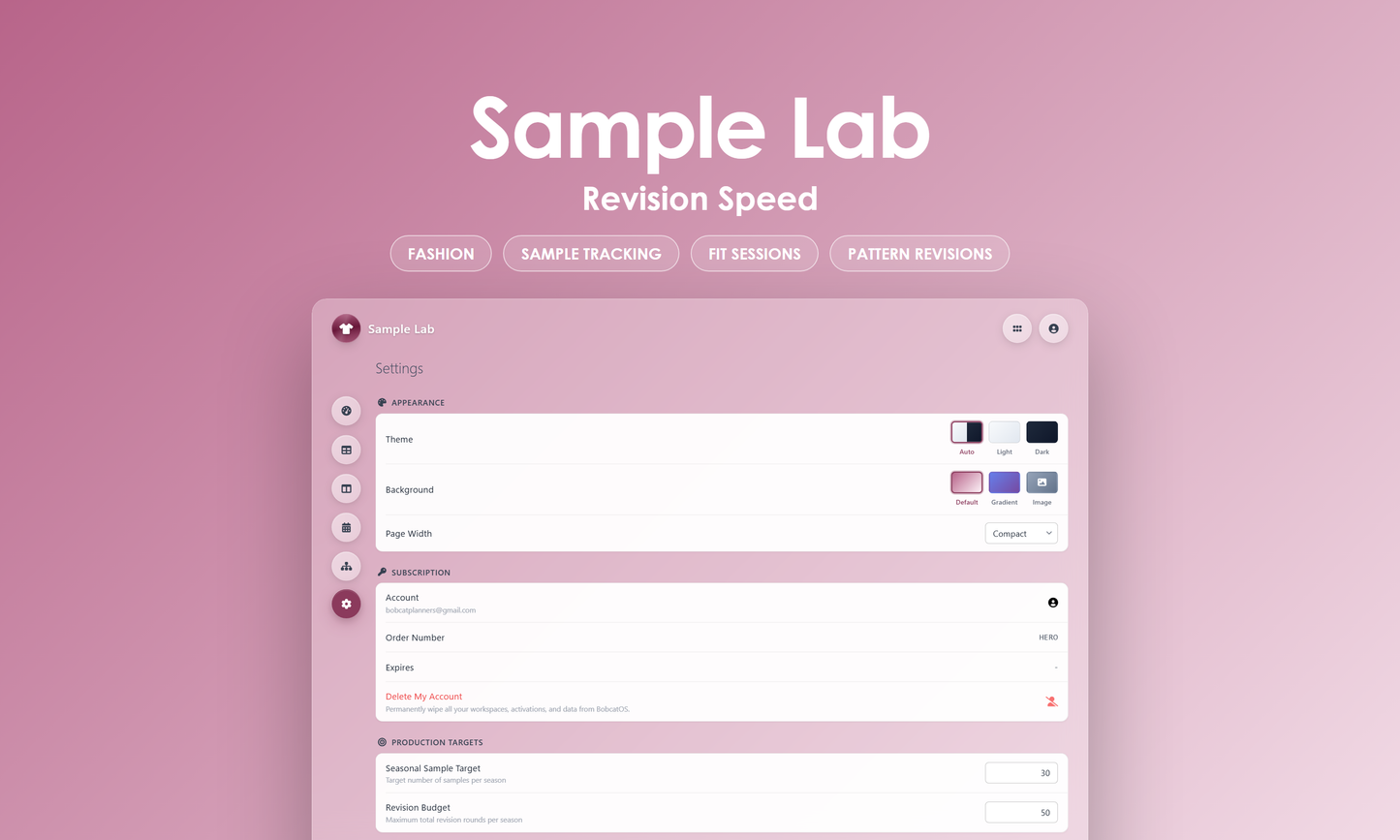 Sample Lab - Settings