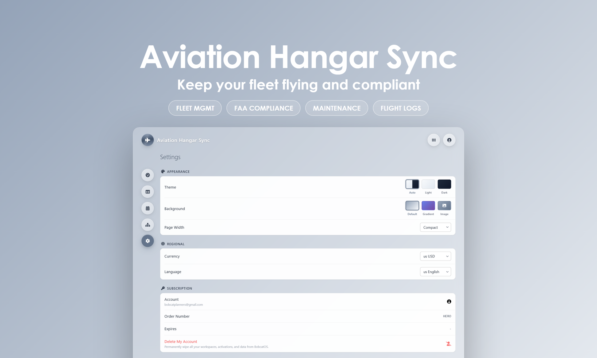 Aviation Hangar Sync - Settings