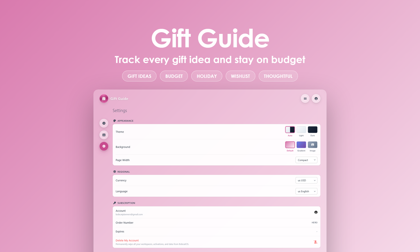 Gift Guide - Settings