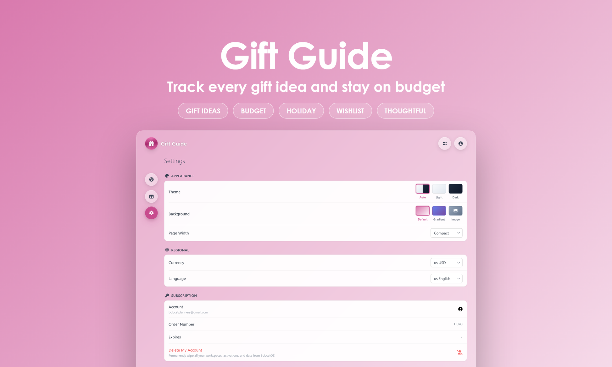 Gift Guide - Settings