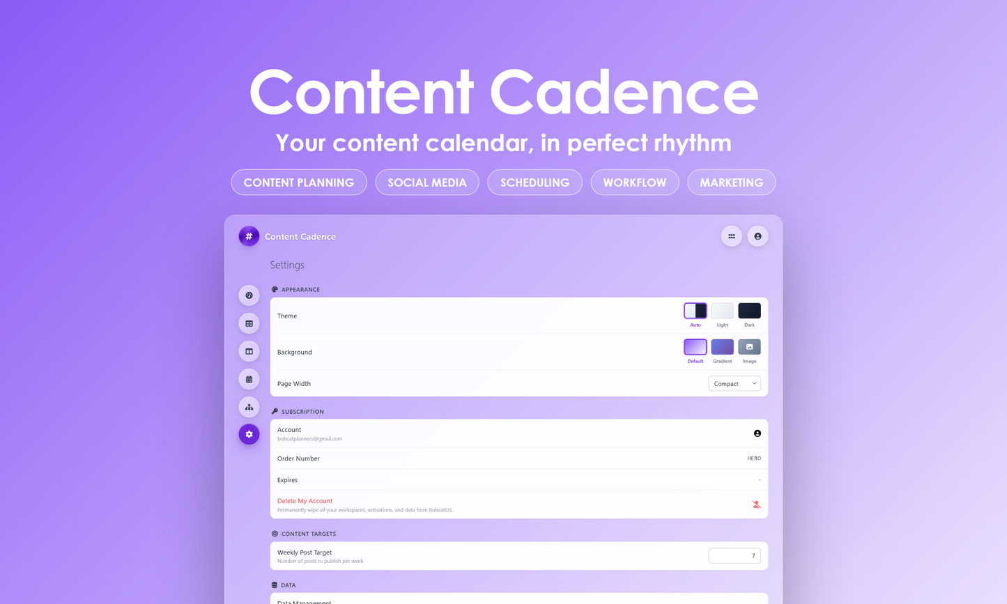 Content Cadence - settings