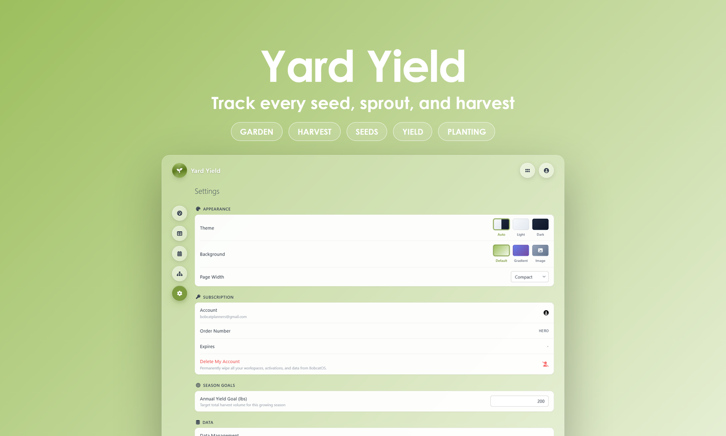 Yard Yield - Settings