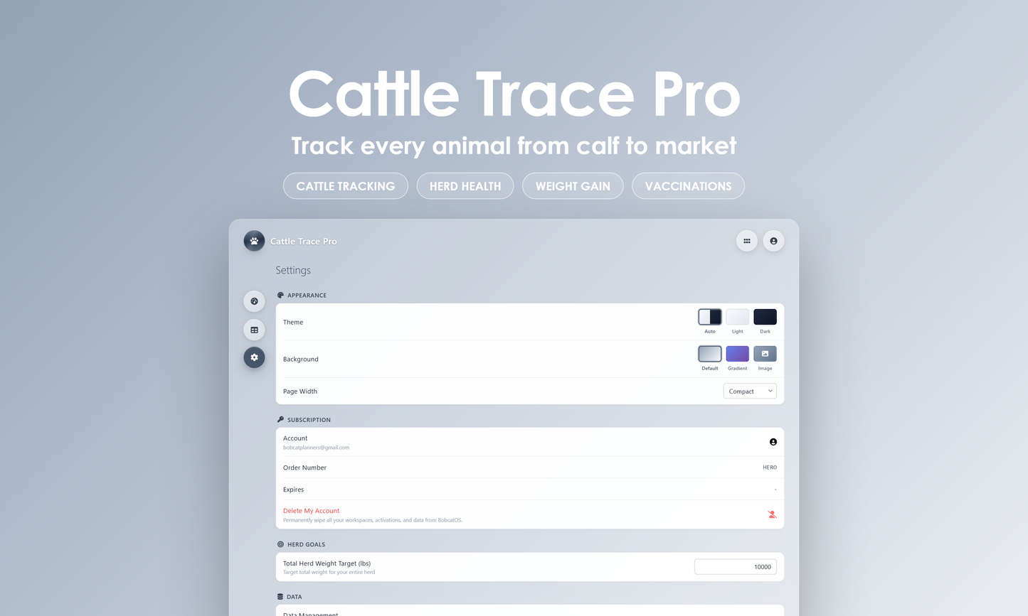 Cattle Trace Pro - Settings