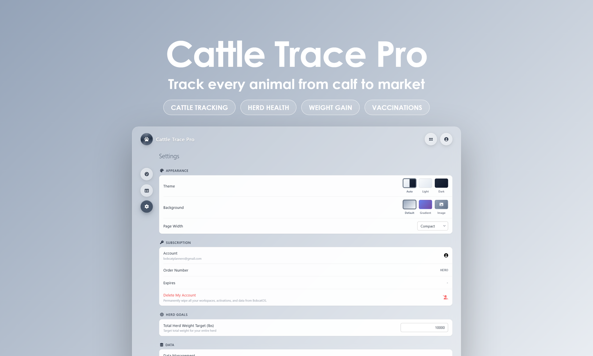 Cattle Trace Pro - Settings