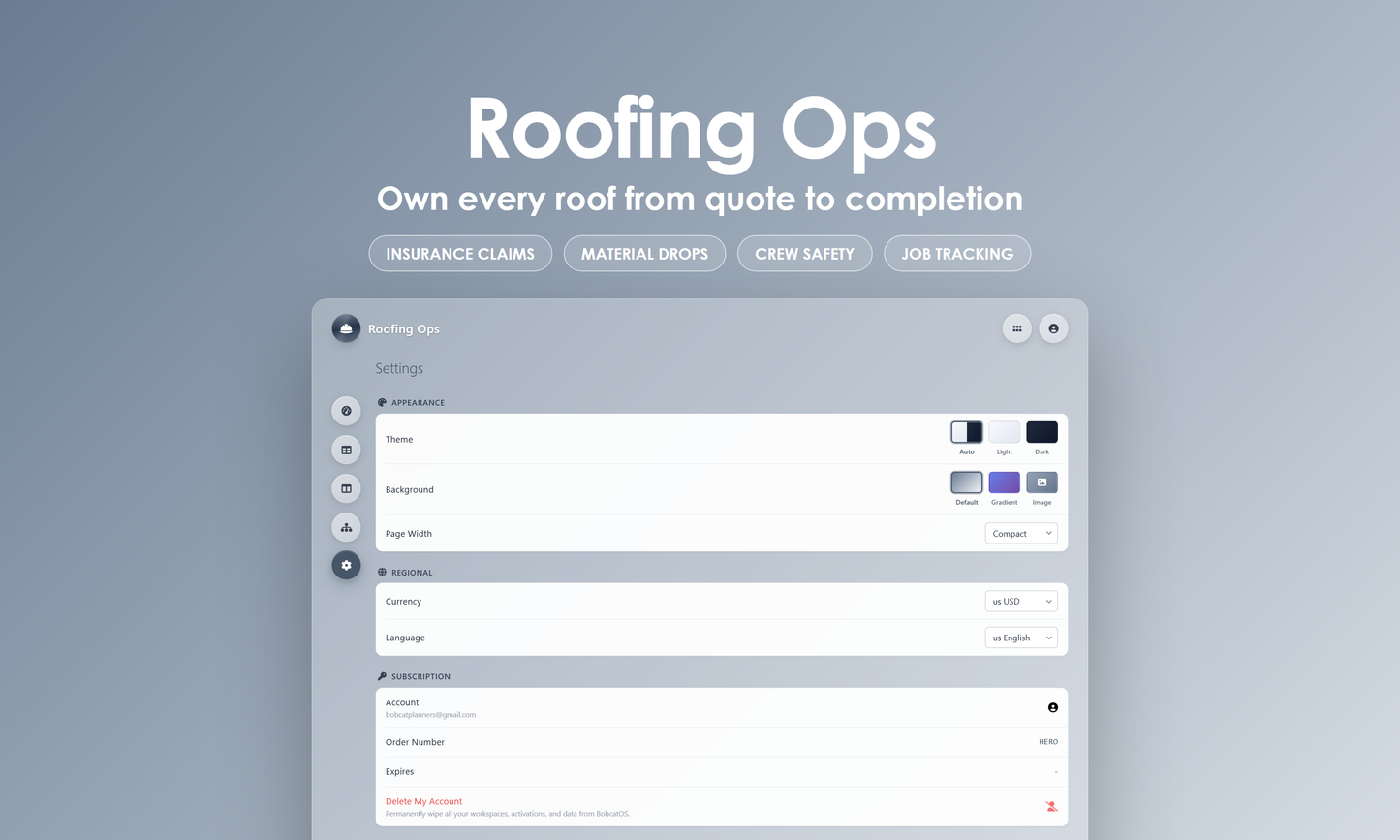 Roofing Ops - Settings