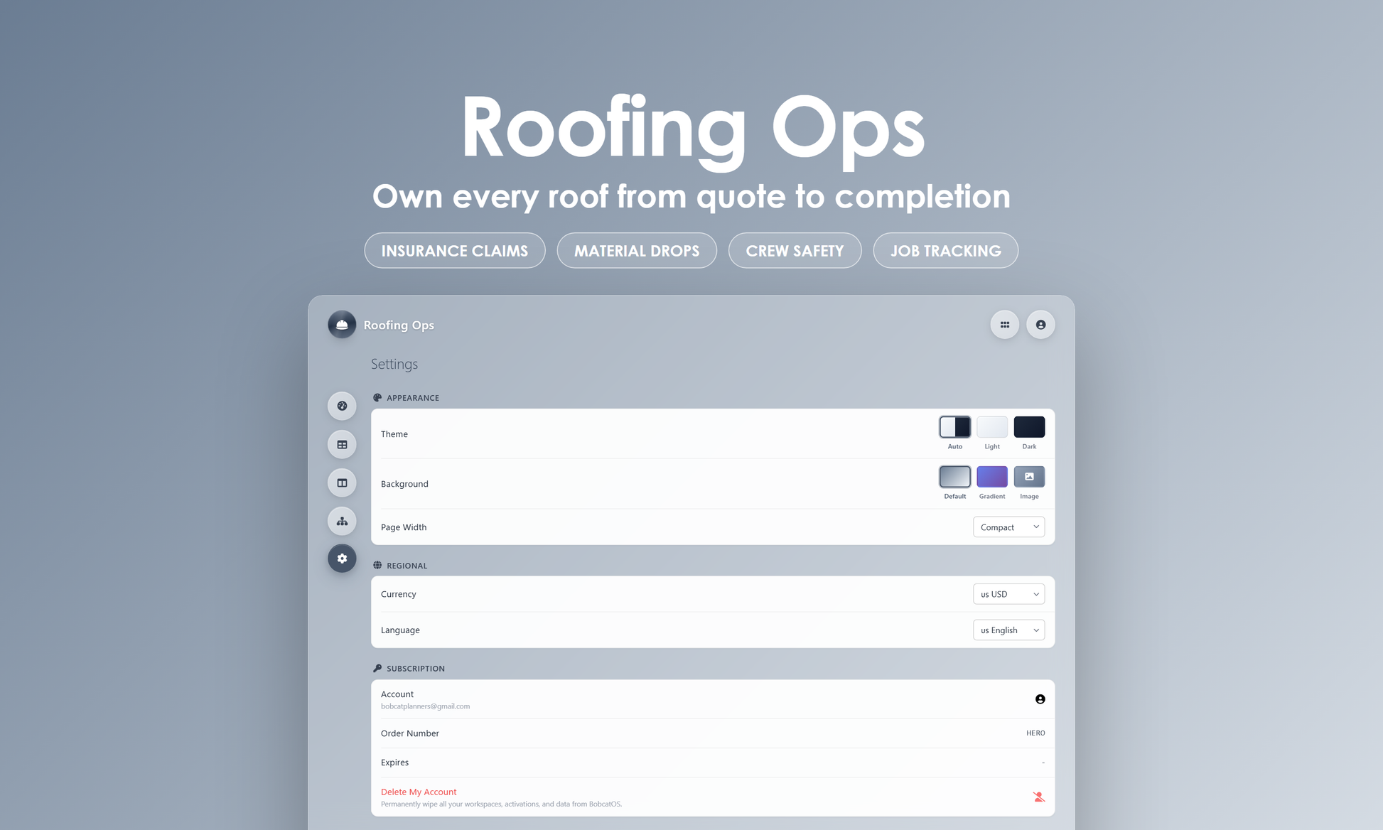 Roofing Ops - Settings