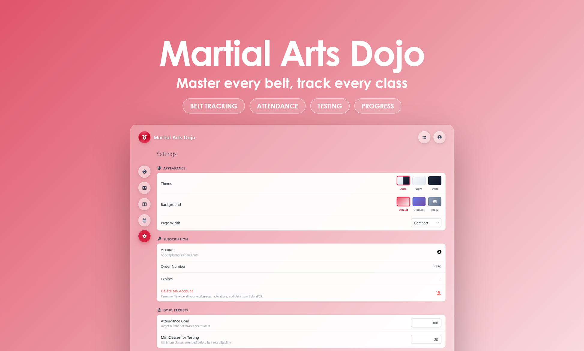 Martial Arts Dojo - Settings