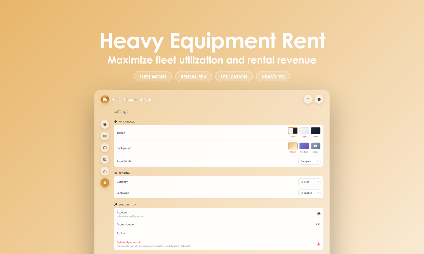 Heavy Equipment Rent - Settings