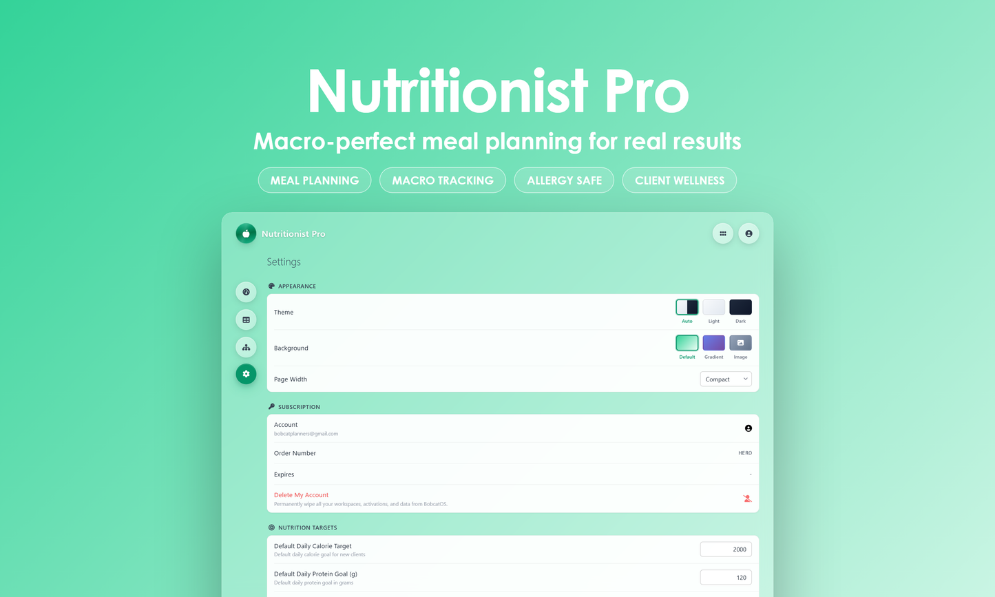 Nutritionist Pro - Settings