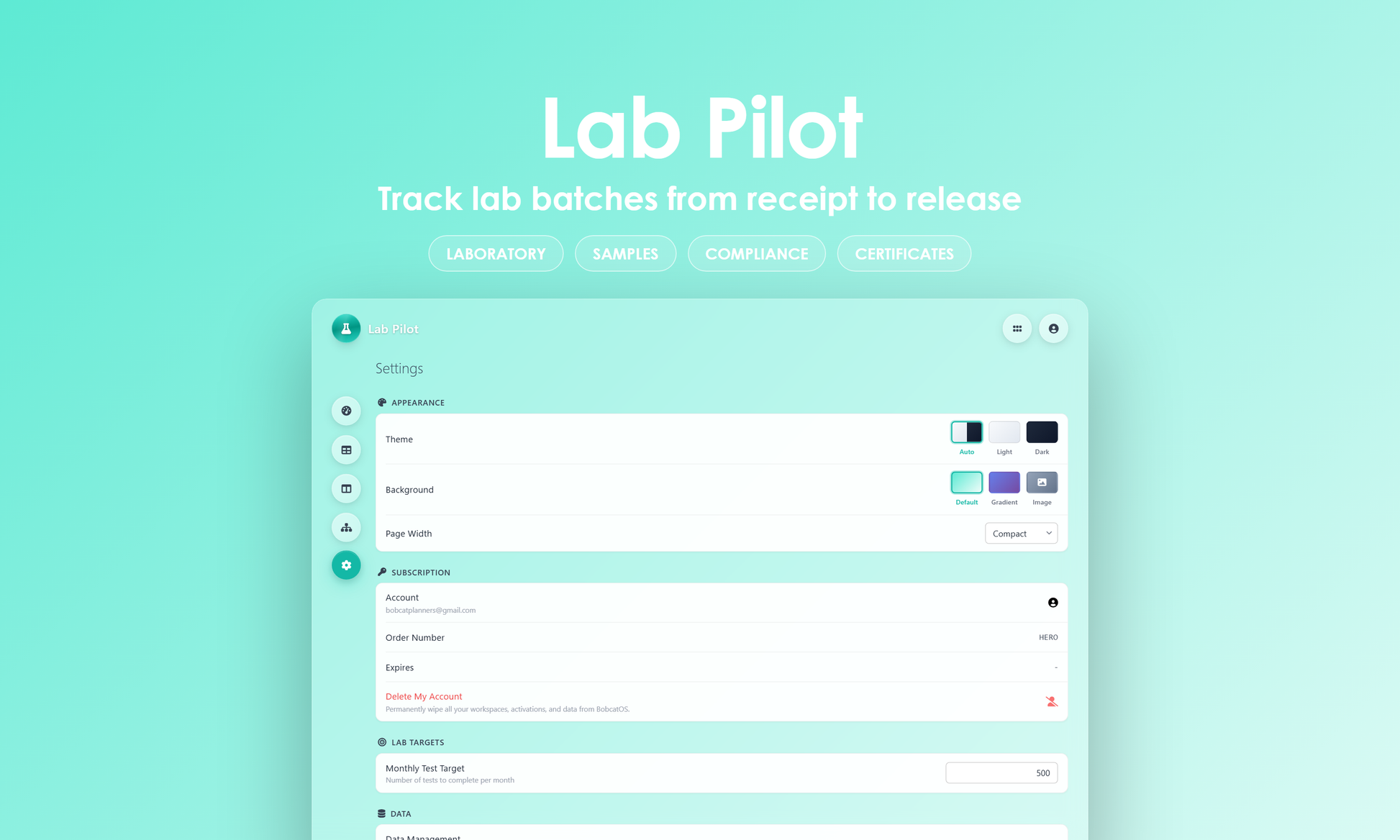 Lab Pilot - Settings