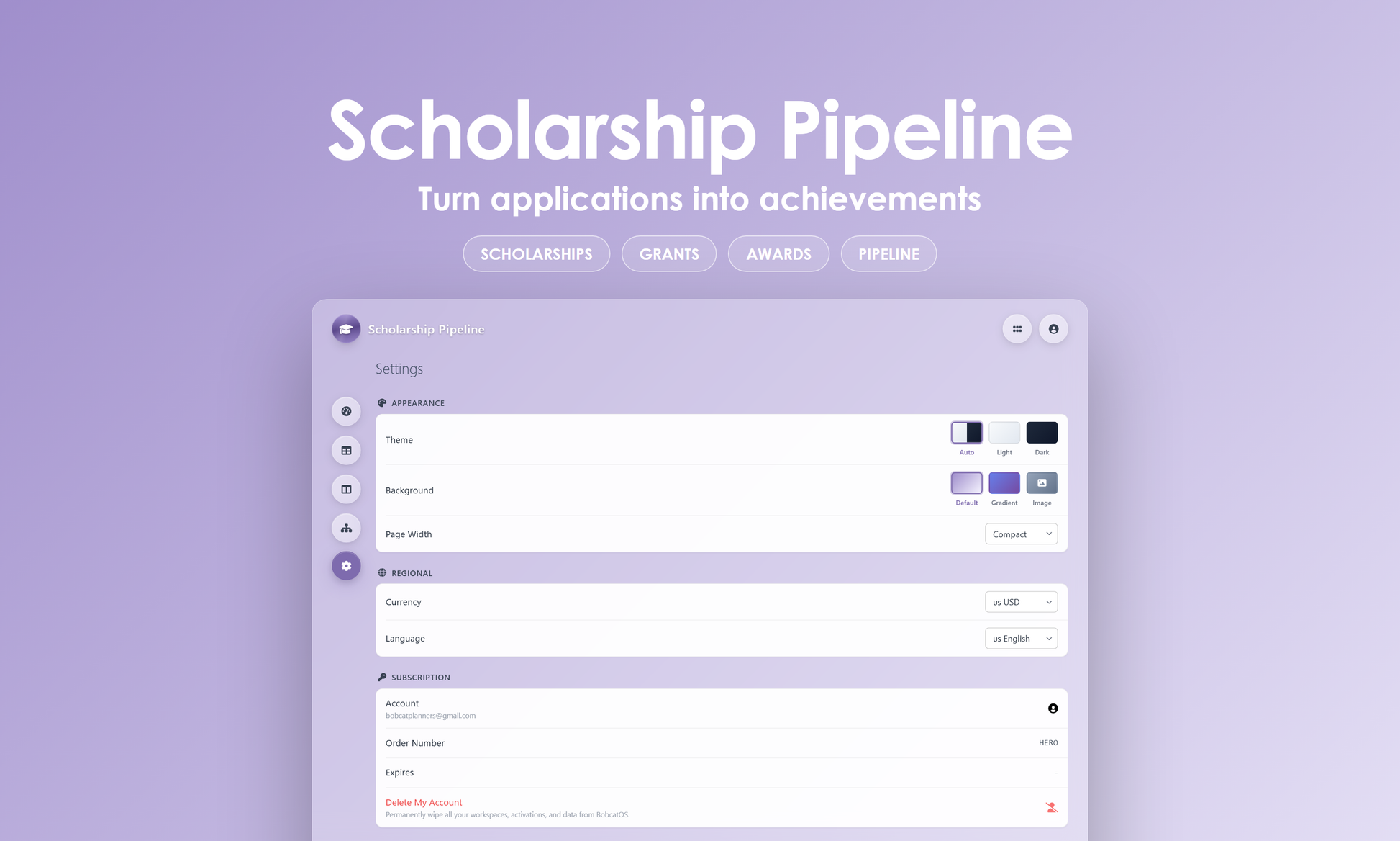 Scholarship Pipeline - Settings