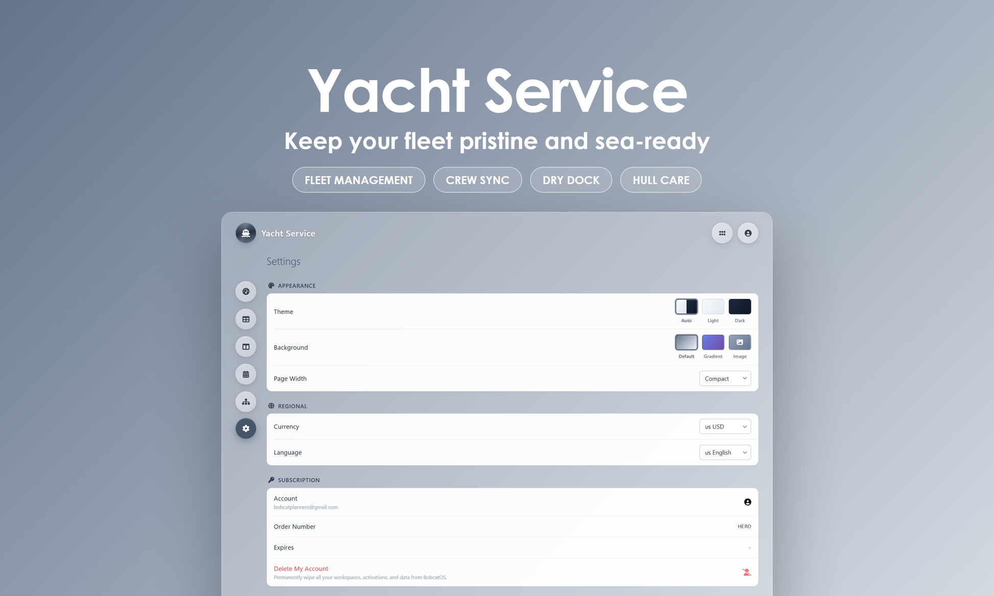 Yacht Service - Settings