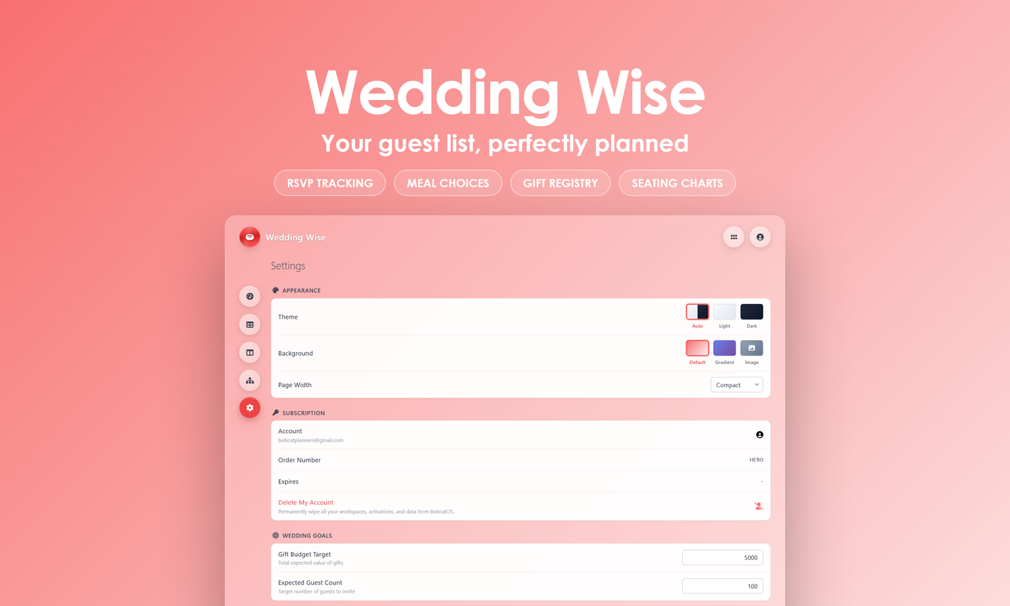 Wedding Wise - Settings
