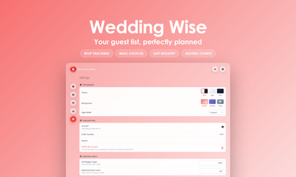 Wedding Wise - Settings