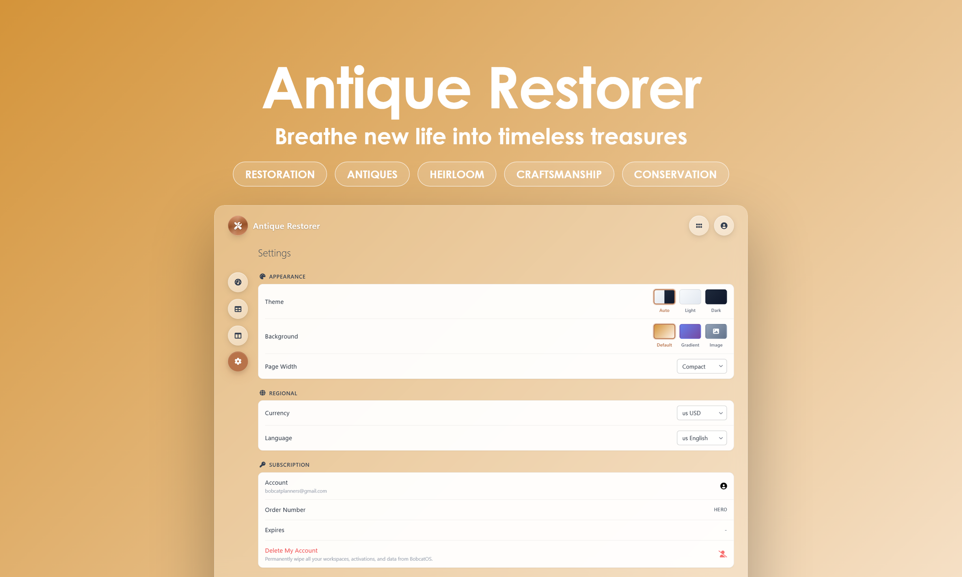 Antique Restorer - Settings