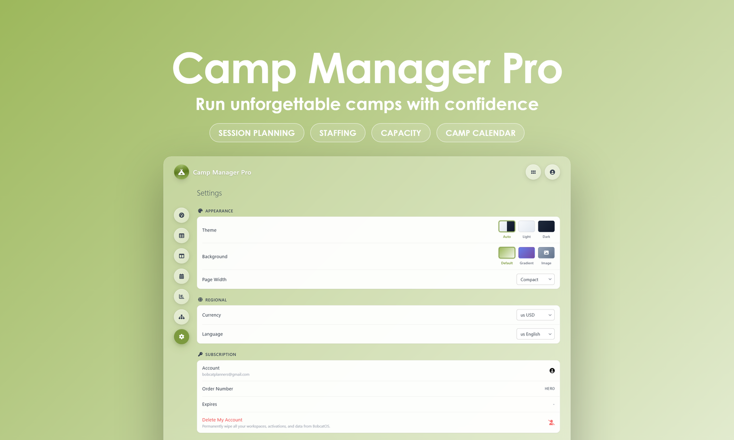 Camp Manager Pro - Settings