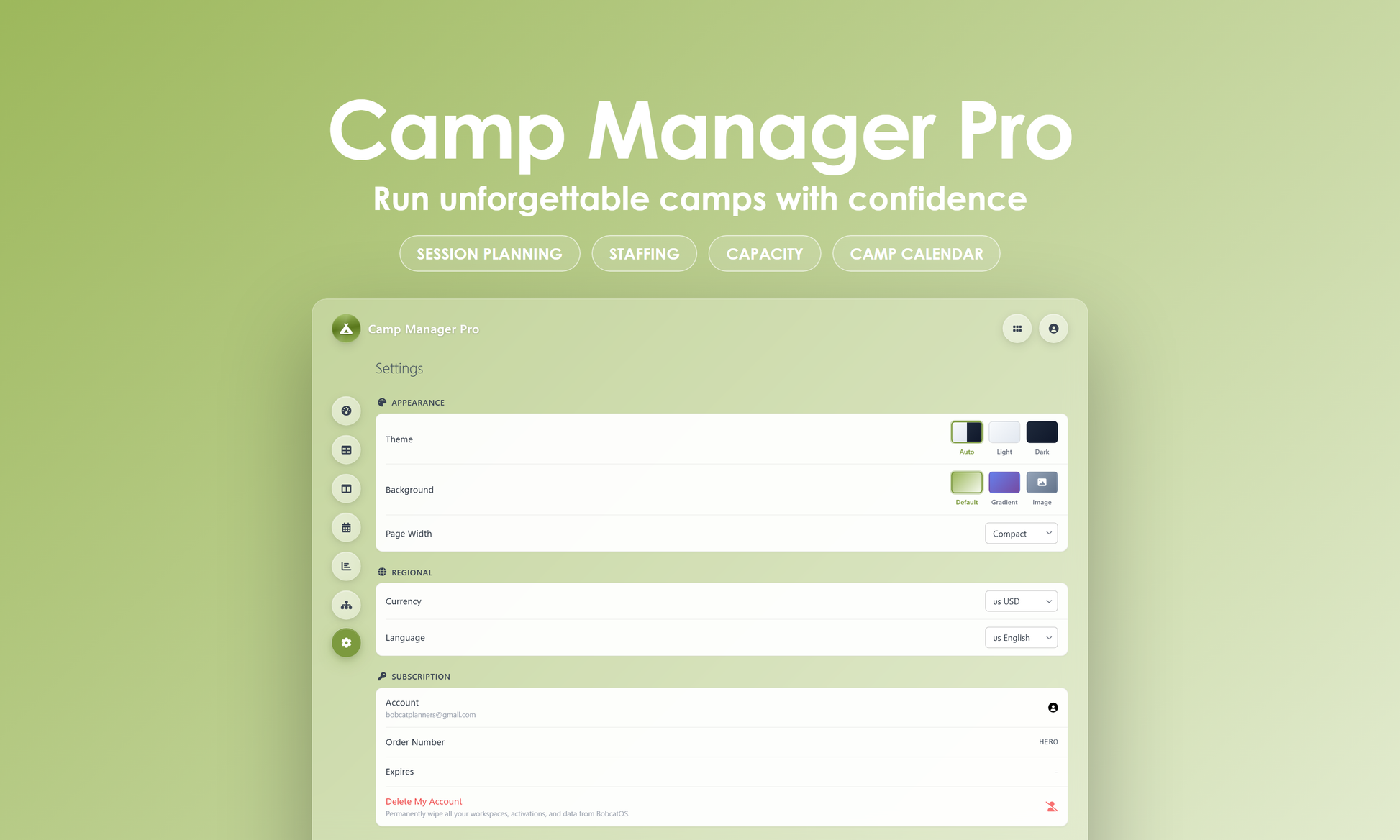 Camp Manager Pro - Settings
