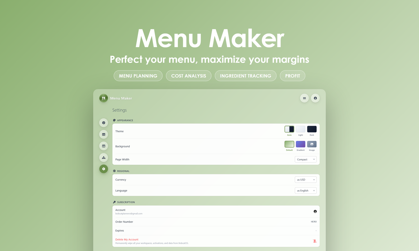 Menu Maker - Settings