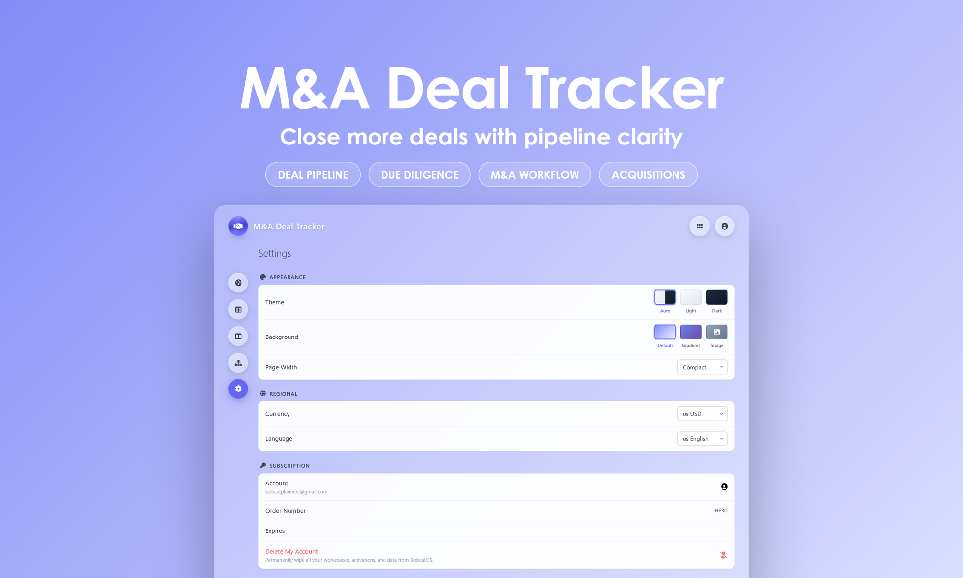 M&A Deal Tracker - Settings