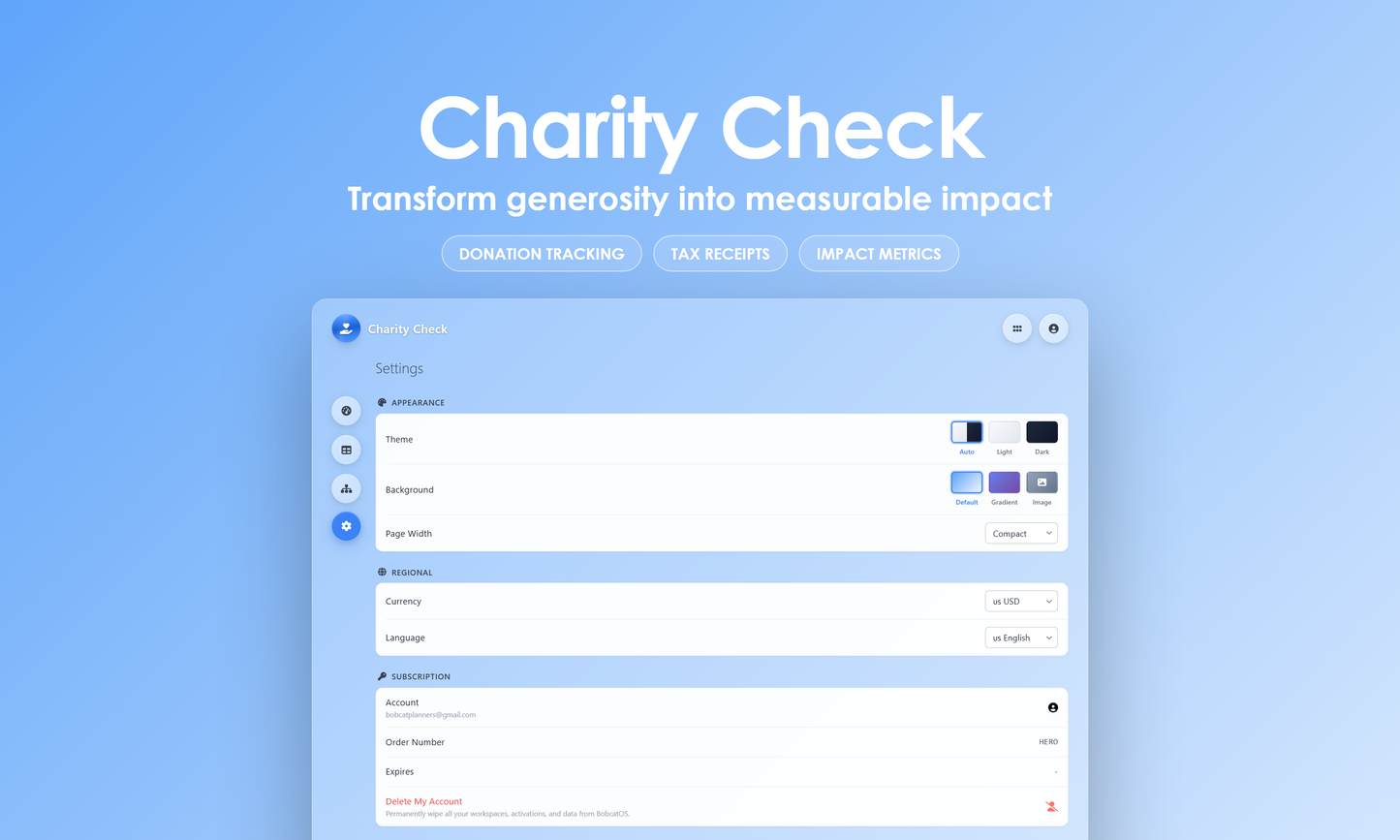 Charity Check - Settings