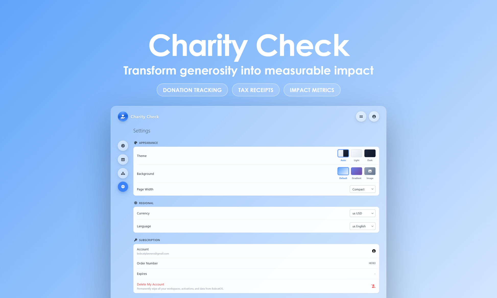 Charity Check - Settings
