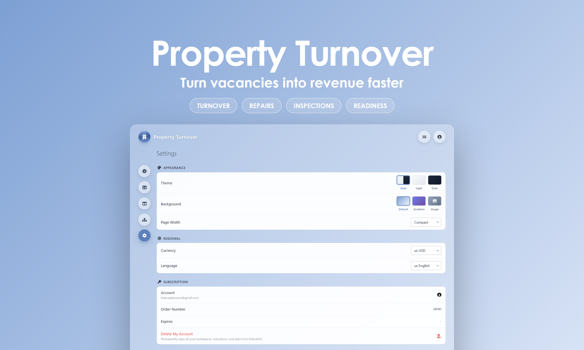 Property Turnover - Settings