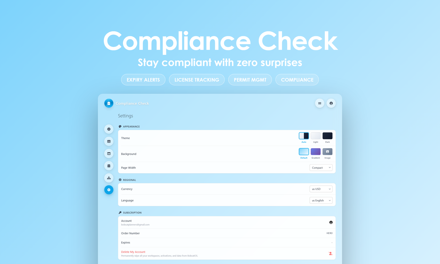 Compliance Check - Settings