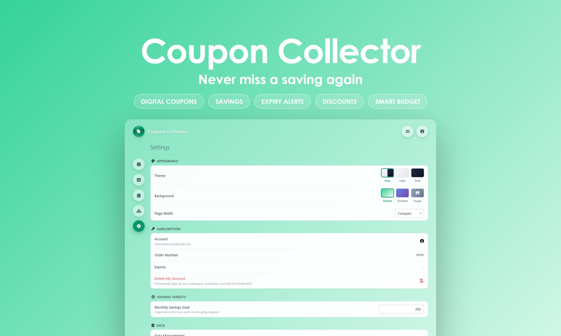Coupon Collector - Settings