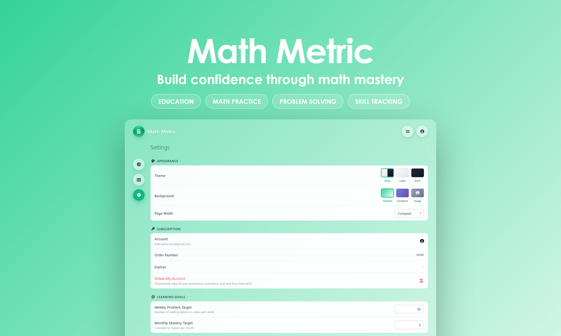 Math Metric - Settings
