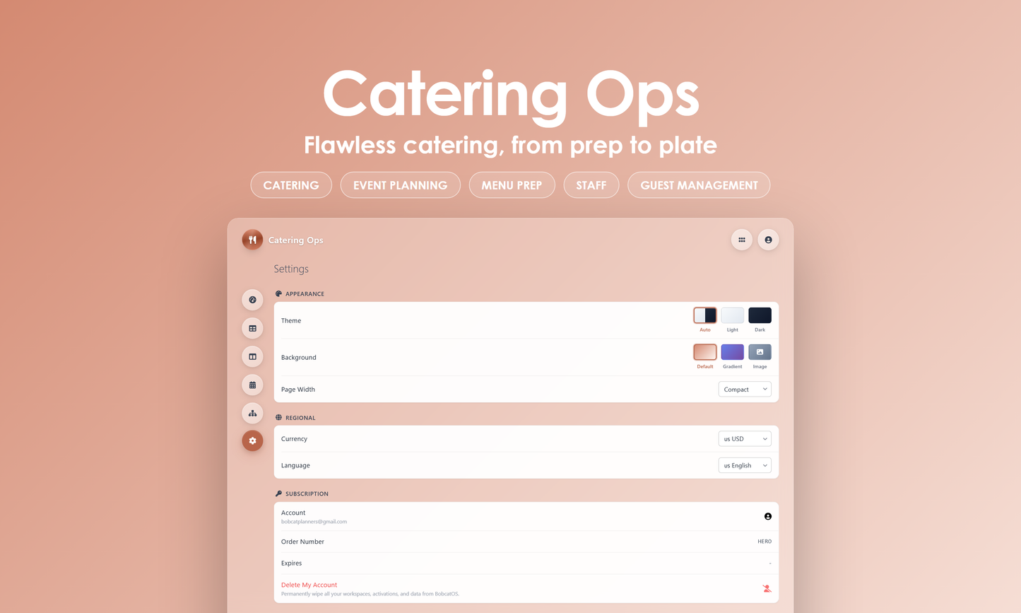 Catering Ops - Settings