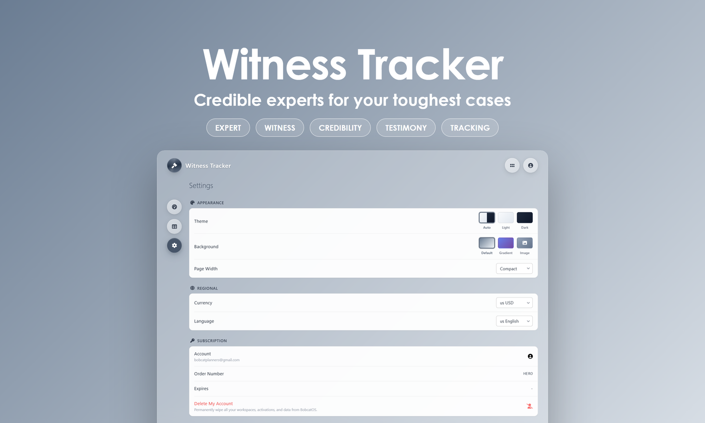 Witness Tracker - Settings