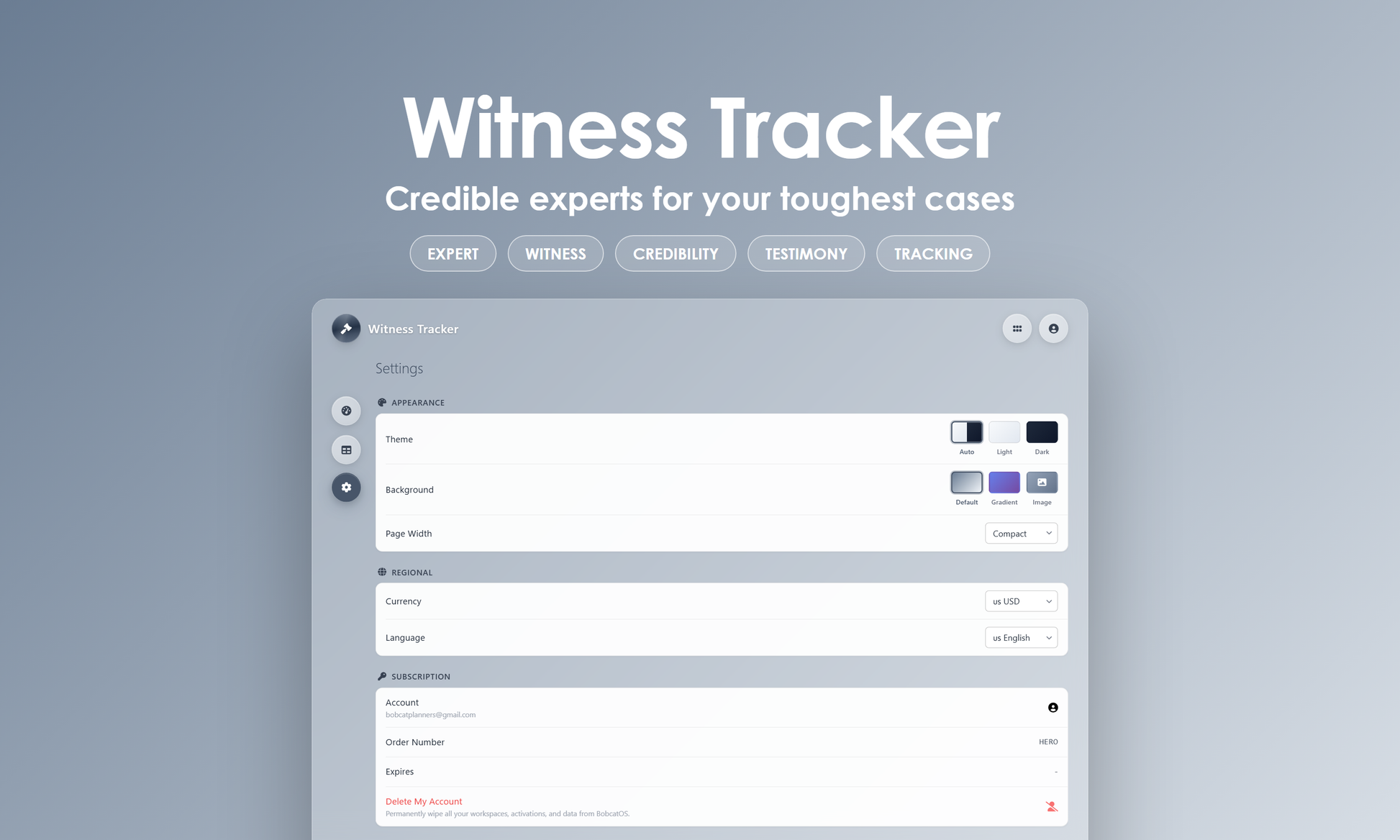 Witness Tracker - Settings
