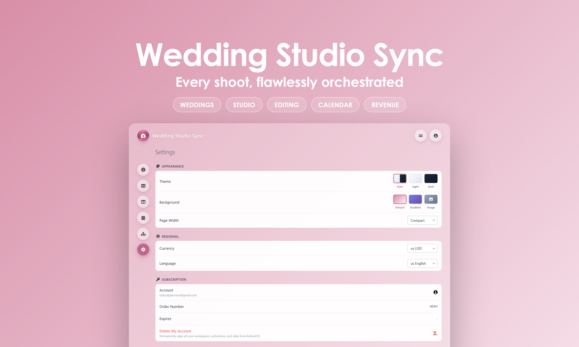 Wedding Studio Sync - Settings