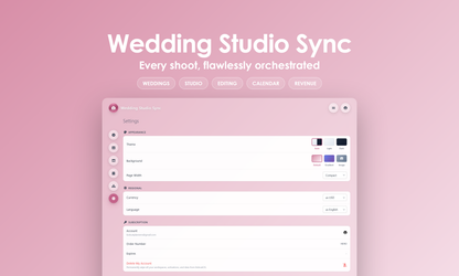 Wedding Studio Sync - Settings
