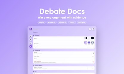 Debate Docs - Settings