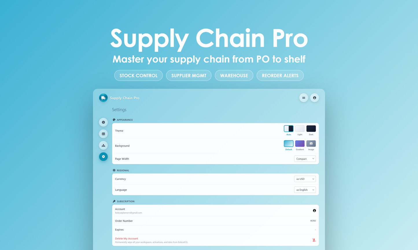 Supply Chain Pro - Settings