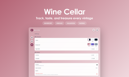 Wine Cellar - Settings