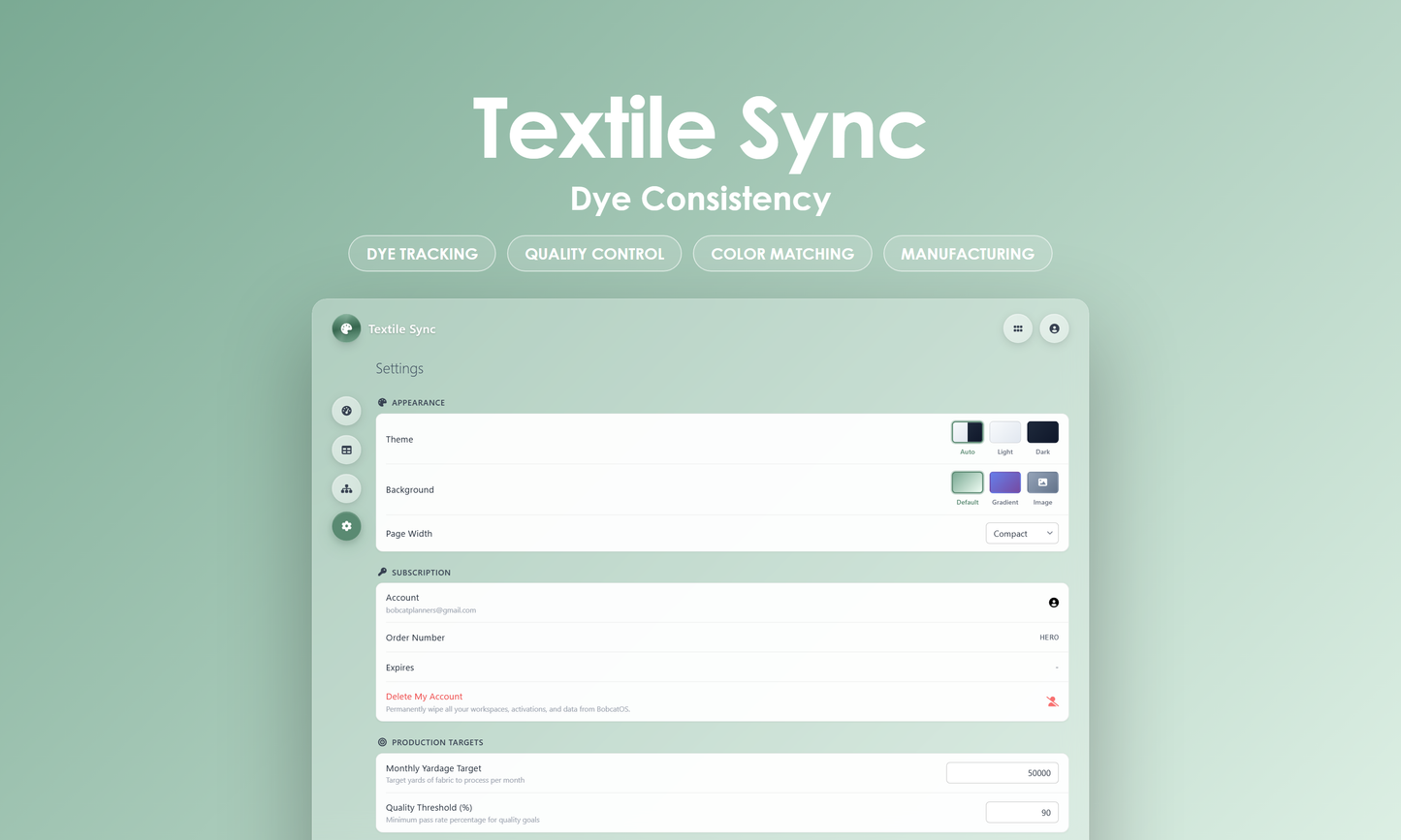Textile Sync - Settings