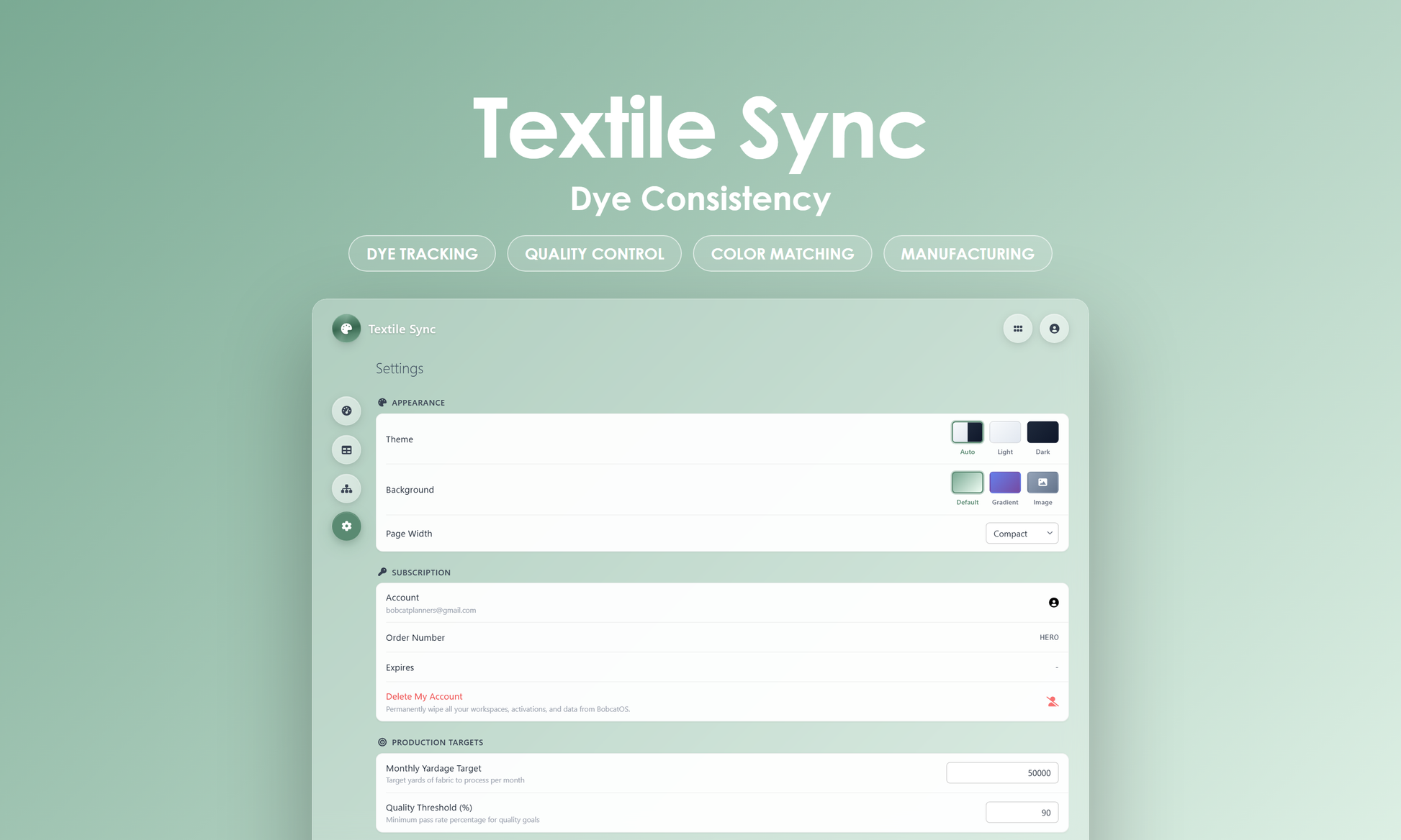 Textile Sync - Settings