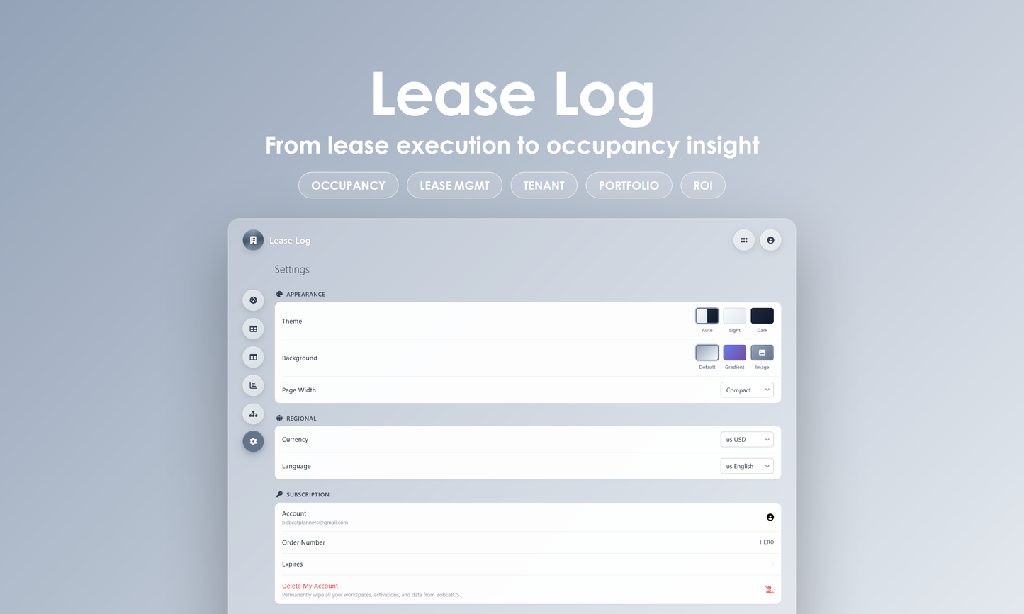 Lease Log - Settings