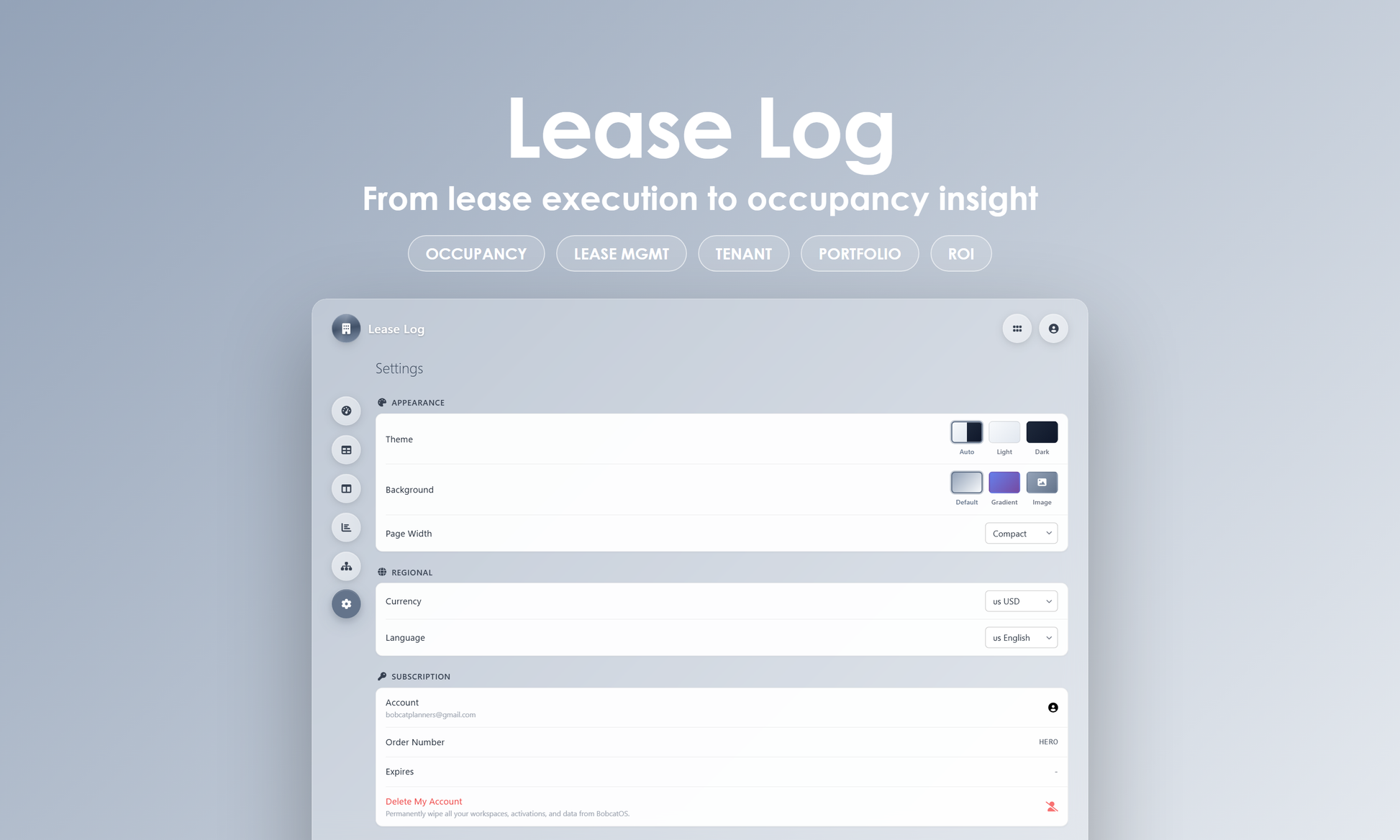 Lease Log - Settings