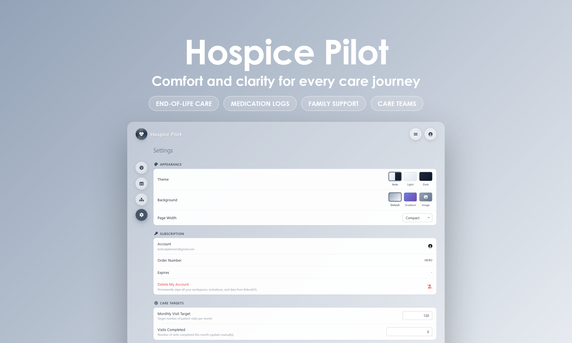 Hospice Pilot - Settings