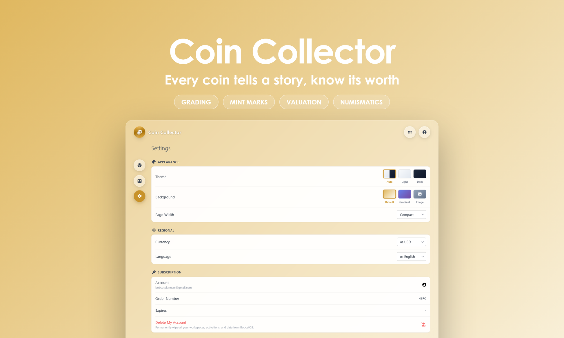 Coin Collector - Settings