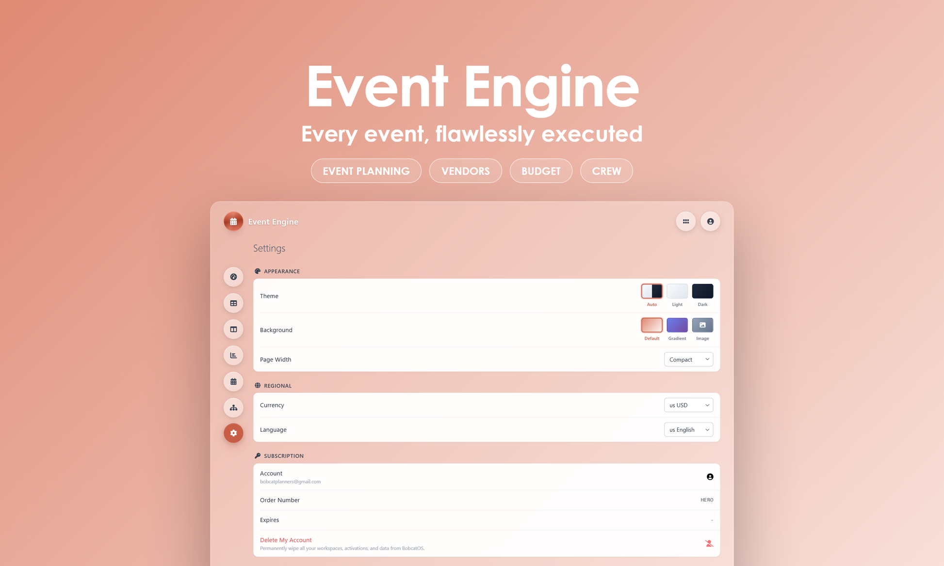 Event Engine - settings