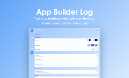 App Builder Log - Settings