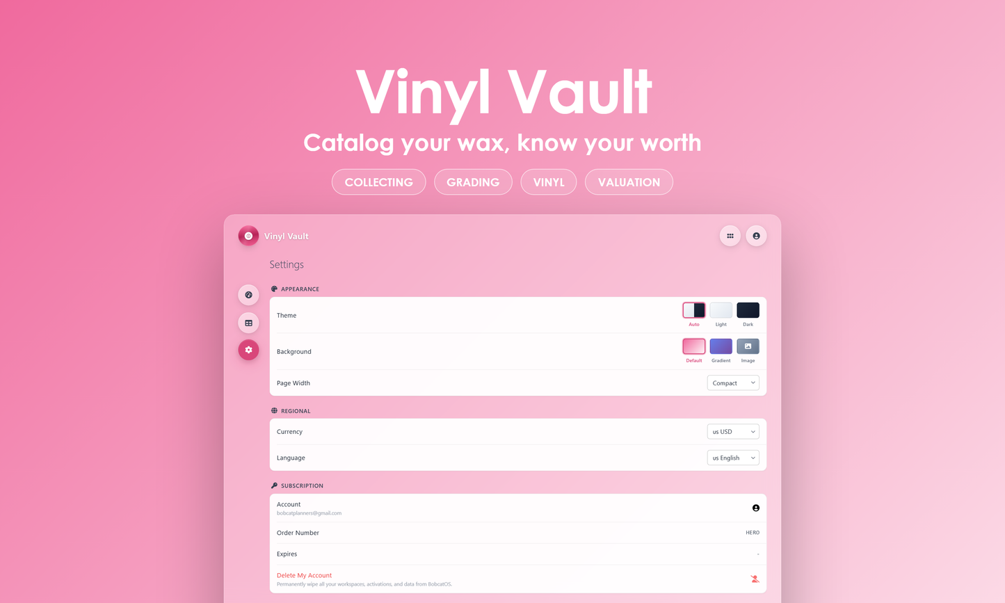 Vinyl Vault - Settings