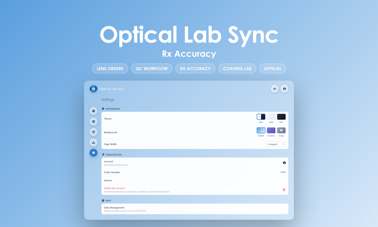 Optical Lab Sync - Settings
