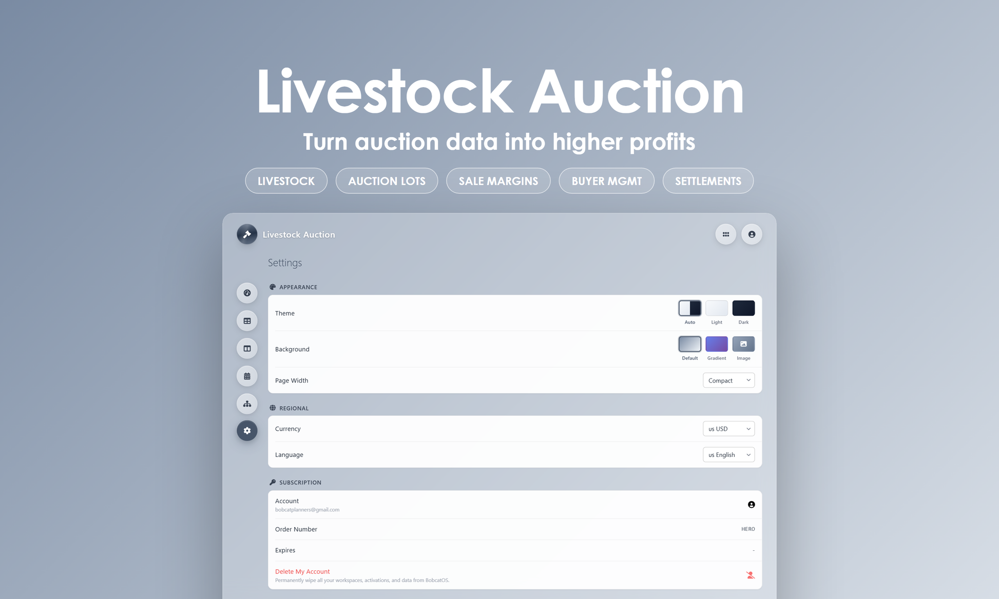 Livestock Auction - Settings