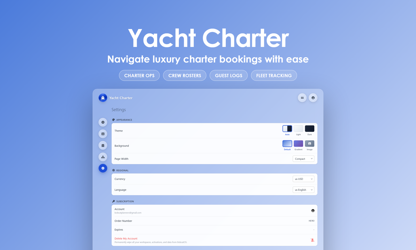 Yacht Charter - Settings