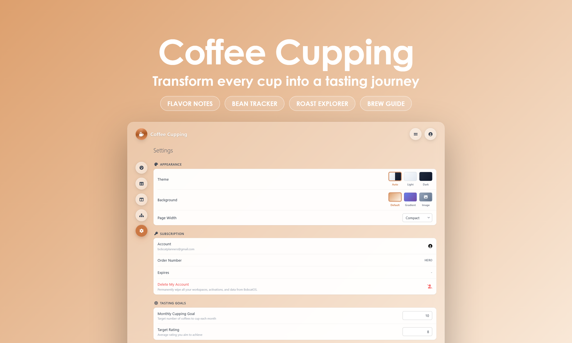 Coffee Cupping - Settings